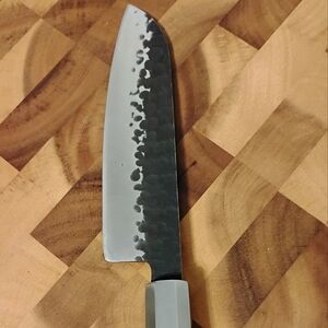 Premium Chef Knife with Textured Blade and Gray Handle